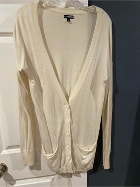 Express Cream Knit Button Cardigan